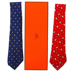 HERMES Paris - Lot de 2 cravates en soie