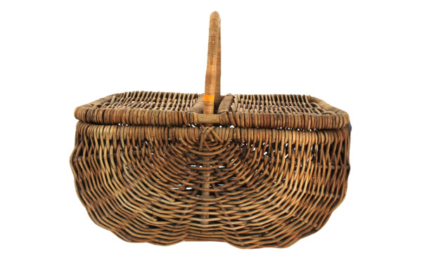 Grand panier fermé en osier, H 32,5 cm x