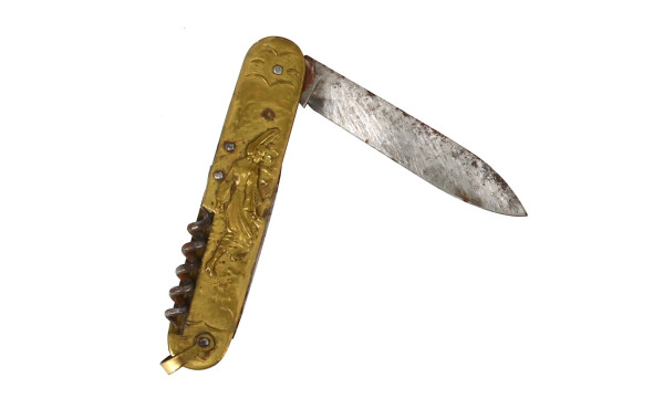 Couteau pliant ancien en laiton et lame 
