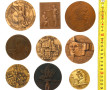 9 médailles de table diverses en bronze