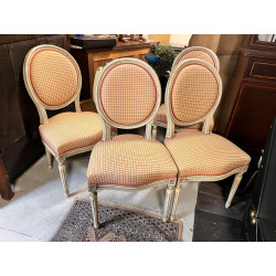 4 chaises St Louis XVI tissu quadrillé