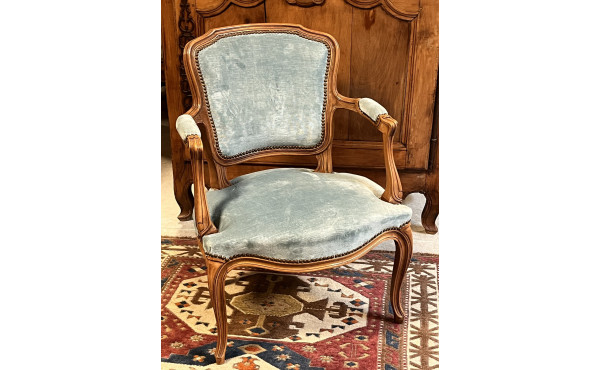 Fauteuil cabriolet en bois naturel et ve