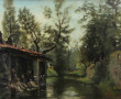Ecole début Xxème "Lavandières", huile s