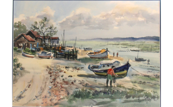 Jean HOURREGUE (1925-1983) "Barques dans