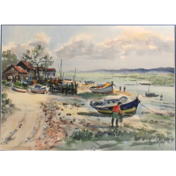 Jean HOURREGUE (1925-1983) "Barques dans