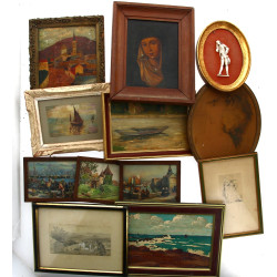 Lot de petits tableaux divers, gravures 