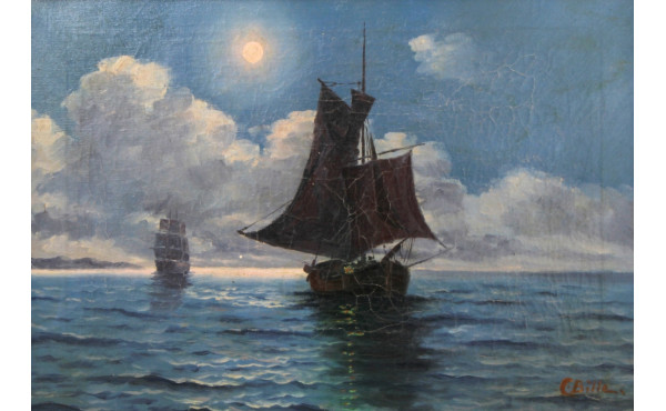 C.BILLE (Xxème) "Marine par mer calme", 