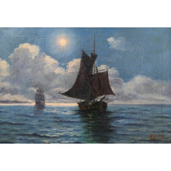 C.BILLE (Xxème) "Marine par mer calme", 