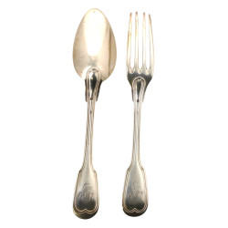 Couvert en argent, modèle filet chiffré,