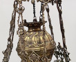 Suspension ancienne en laiton opaline ve
