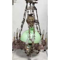 Suspension ancienne en laiton opaline ve