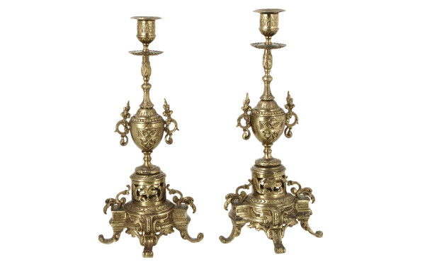 Paire de bougeoirs anciens en laiton, H 
