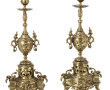 Paire de bougeoirs anciens en laiton, H 