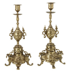 Paire de bougeoirs anciens en laiton, H 