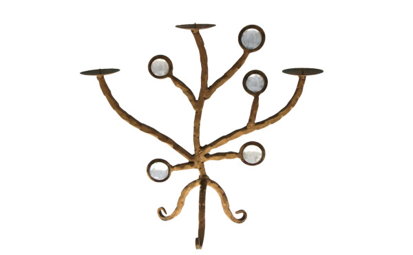 Candélabre design en métal martelé doré 