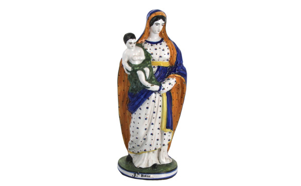 STE MARIE - Statuette en faïence polychr