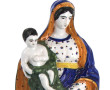 STE MARIE - Statuette en faïence polychr