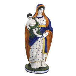 STE MARIE - Statuette en faïence polychr