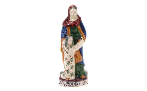 "Ste Anne", statuette en faïence polychr
