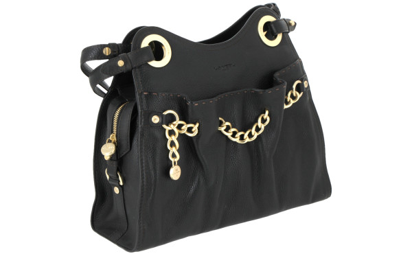 LANCEL - Sac à main en cuir noir à deux 