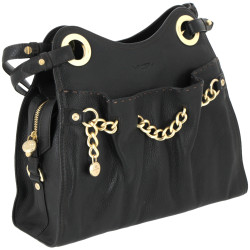 LANCEL - Sac à main en cuir noir à deux 