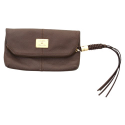 LANCEL - Pochette de dame en cuir taupe,