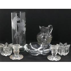 Lot de verrerie comprenant un vase roule