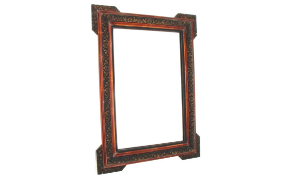 Miroir en bois et stuc à patine cuivré e