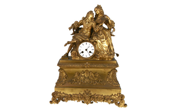 Pendule de cheminée en bronze doré, à dé