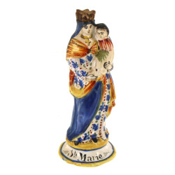 Ste MARIE - Statuette en faïence polychr