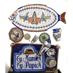 QUIMPER - Lot de pièces en faïence polyc