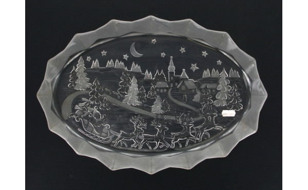 Plat en verre moulé décor de NOEL, 42 x 