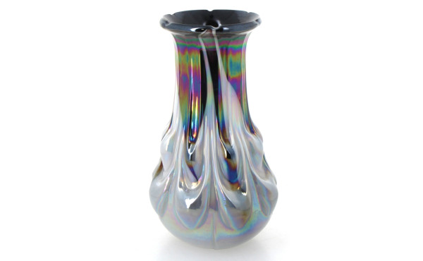 Vase design en verre nacré noir et blanc