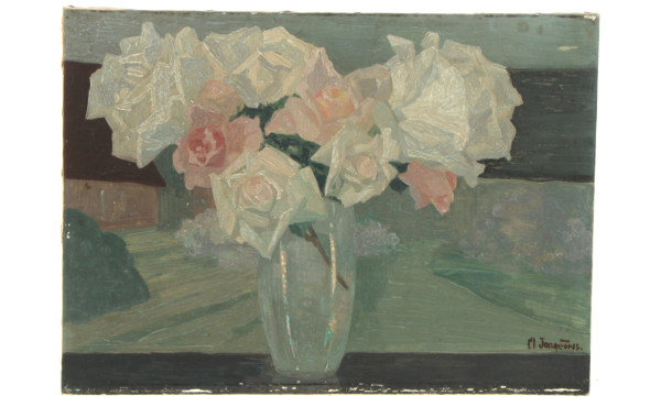 Ecole Xxème "Bouquet de roses", huile su