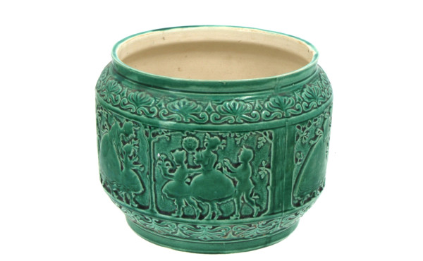 Cache-pot en faïence émaillée vert émera