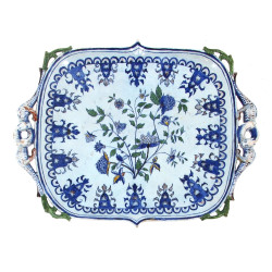 Plat à anses XIXème en faïence polychrom
