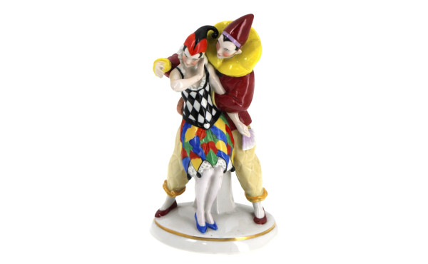 "Pierrot et Colombine", sujet en porcela