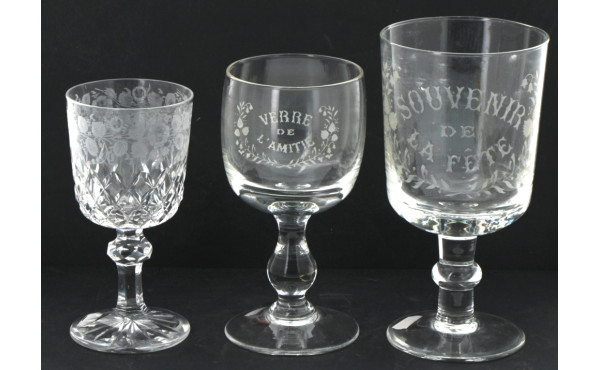 Lot de 3 verres à pied anciens en crista