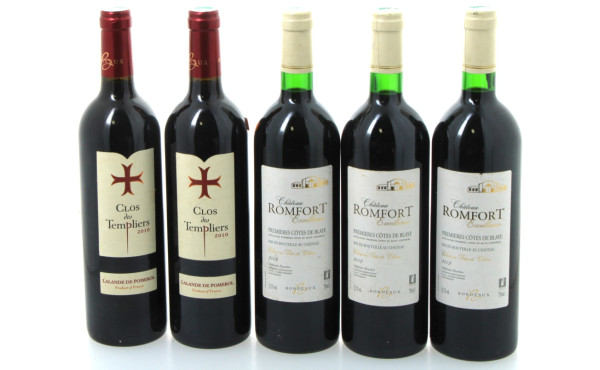 BORDEAUX - Lot de 5 bouteilles: - 2 B C