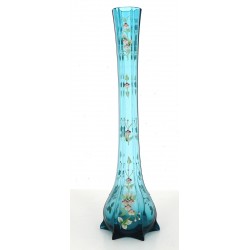 Haut vase soliflore en verre bleu à déco