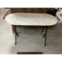 Table bistrot plateau marbre ovale, pièt