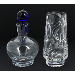 Lot de 2 verreries : vase en cristal pro