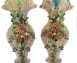 Paire de vases en barbotine à décor de f