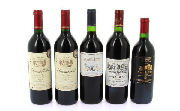 Lot de 5 bouteilles: - 3 B CAHORS 1989,