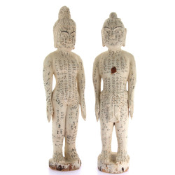 Paire de statues d'acupuncteur en bois s