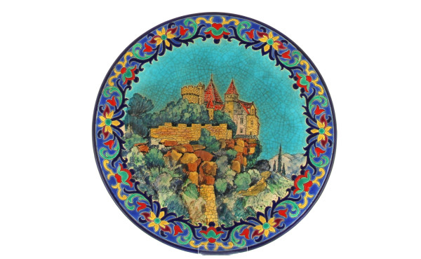 LONGWY - Plat rond en émaux polychromes 