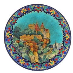 LONGWY - Plat rond en émaux polychromes 