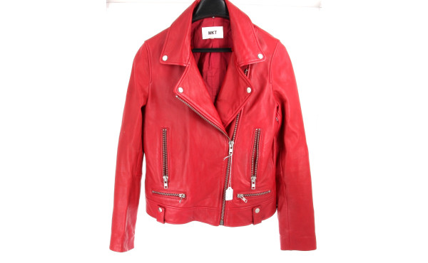 MKT - Blouson de dame en cuir rouge styl