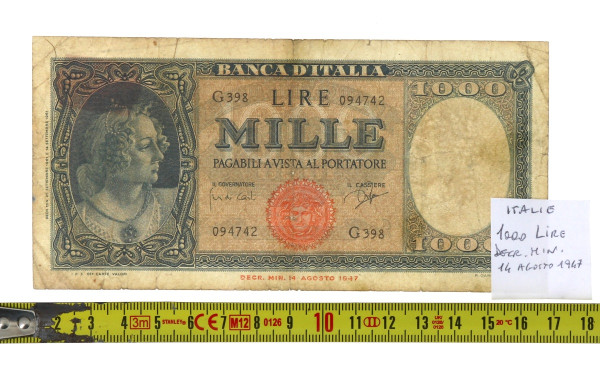 Italie - Billet de mille lires, 14 août 