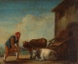 Ecole XIXème "Paysan et ses vaches", hui